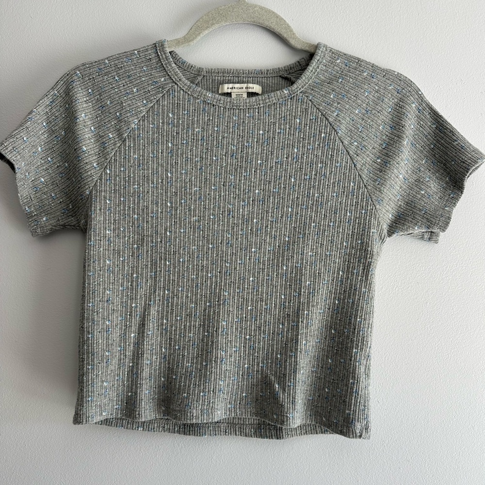 American Eagle Outfitters Ribbed Gray Crop Top